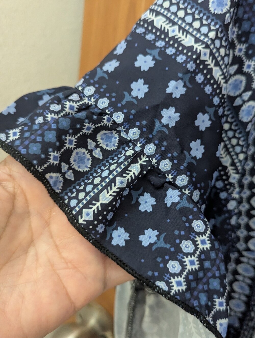 Blue Patterned Dress with Back Zip
